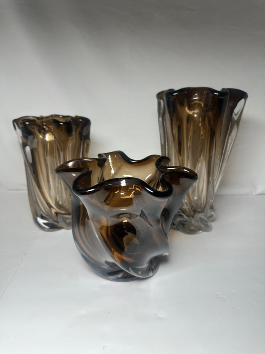 Ammonite Brown Glass Vase With Fruit Bowl