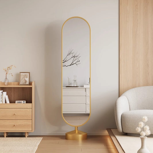 Full-Length Rotating Dressing Mirror with Gold Base Finish