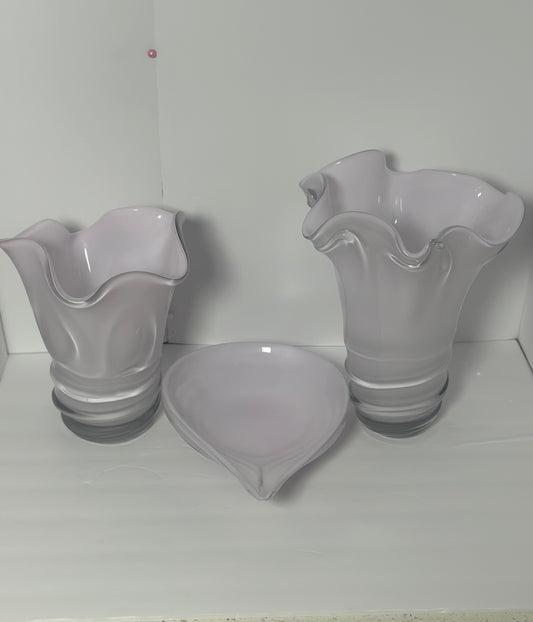 Sakura Blush Glass Vase Set With Fruit Bowl