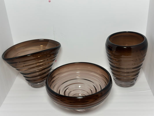 Mocha Luxe Glass Vase Set With Fruit Bowl