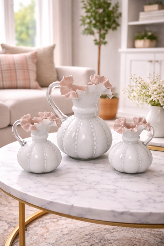 Bianca Egg Glass Vase Pitcher Set