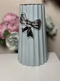 Baby Blue Ceramic With Ribbon Vase