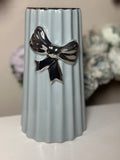 Baby Blue Ceramic With Ribbon Vase