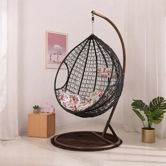 Hanging Chair with Pillow and Handrail Dark Brown