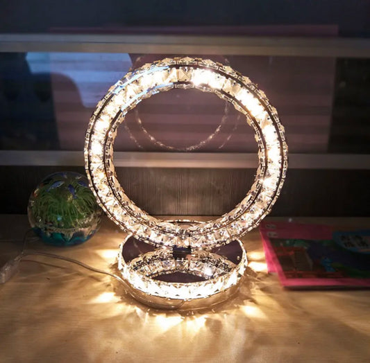 Circle Shaped Stainless Steel LED K9 Crystal Desk Lamp