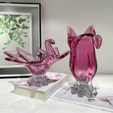 Pink Lily Shaped Glass Vase With Fruit Bowl