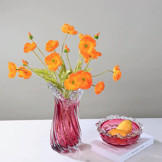 Kwanzan Cherry Glass Vase Set With Fruit Bowl