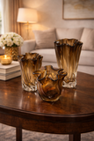 Ammonite Brown Glass Vase With Fruit Bowl