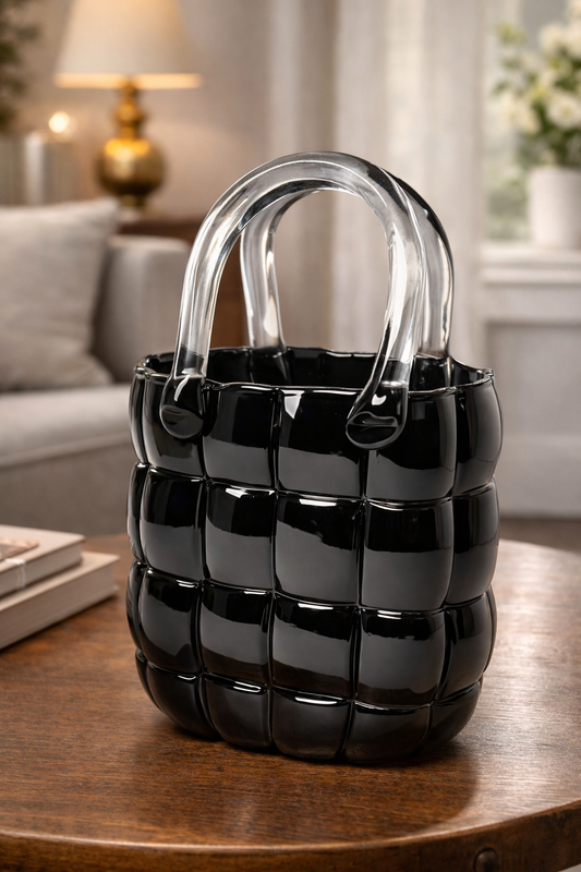 Handbag Glass Black Vase
