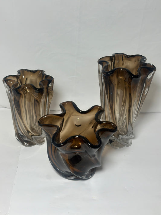 Ammonite Brown Glass Vase With Fruit Bowl