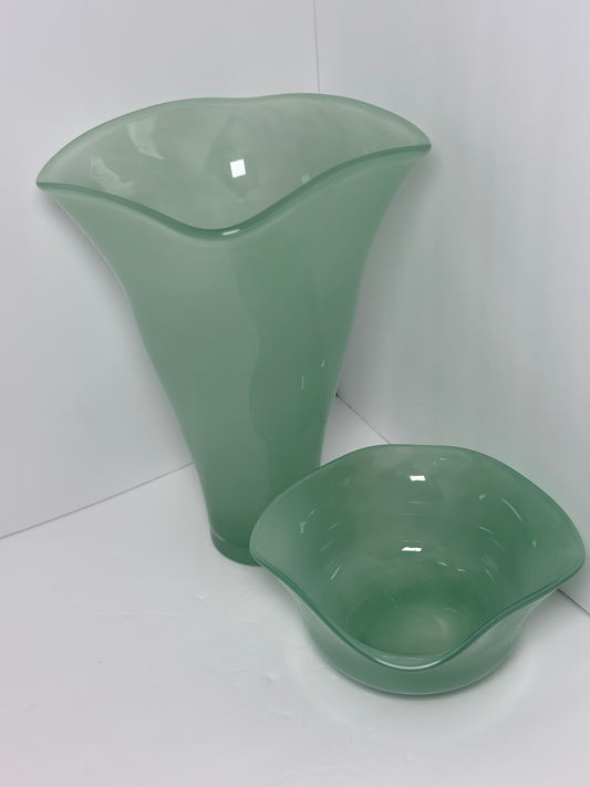 Blue Guppy Glass Vase Set With Fruit Bowl
