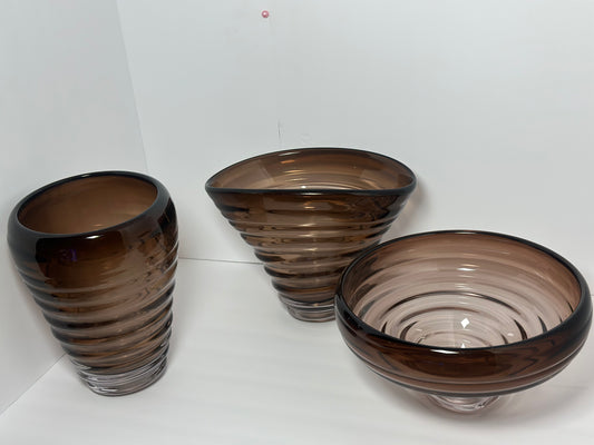 Mocha Luxe Glass Vase Set With Fruit Bowl