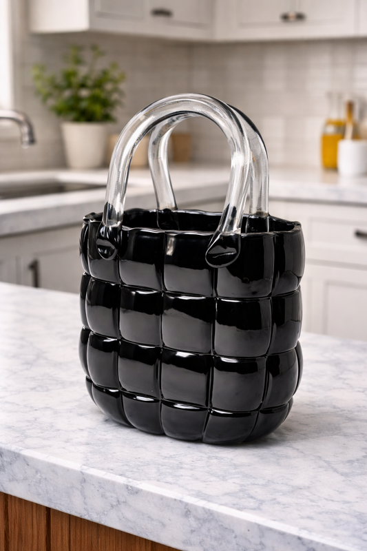 Handbag Glass Black Vase