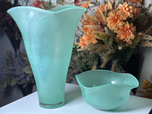 Blue Guppy Glass Vase Set With Fruit Bowl