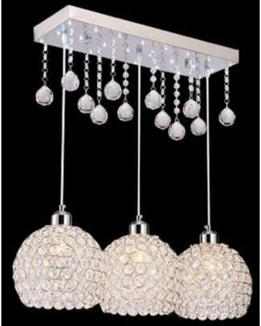 Chrome Crystal LED 3 Lamp Head With Crystals Rectangular Chandelier