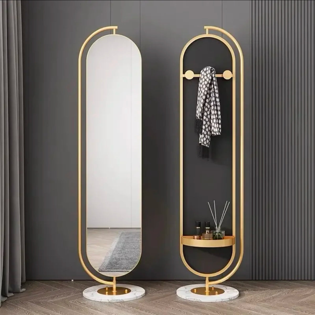 Full-Length Rotating Dressing Mirror with Marble Base Finish