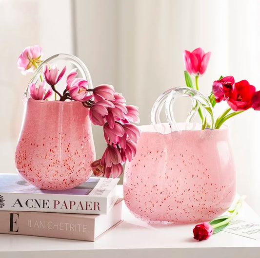 Strawberry Polka Dot Handbag Glass Vase Set