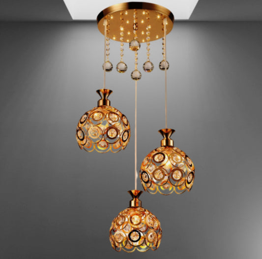 3 Lamp Head With Crystals Gold Plated Chandelier