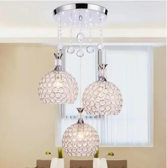 Chrome Crystal LED 3 Lamp Head With Crystals Circular Chandelier