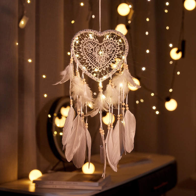 Feather Pink With Lights Dream Catcher