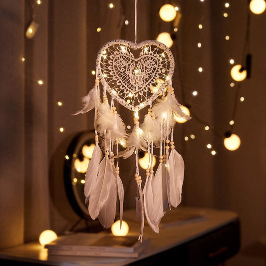 Feather Pink With Lights Dream Catcher