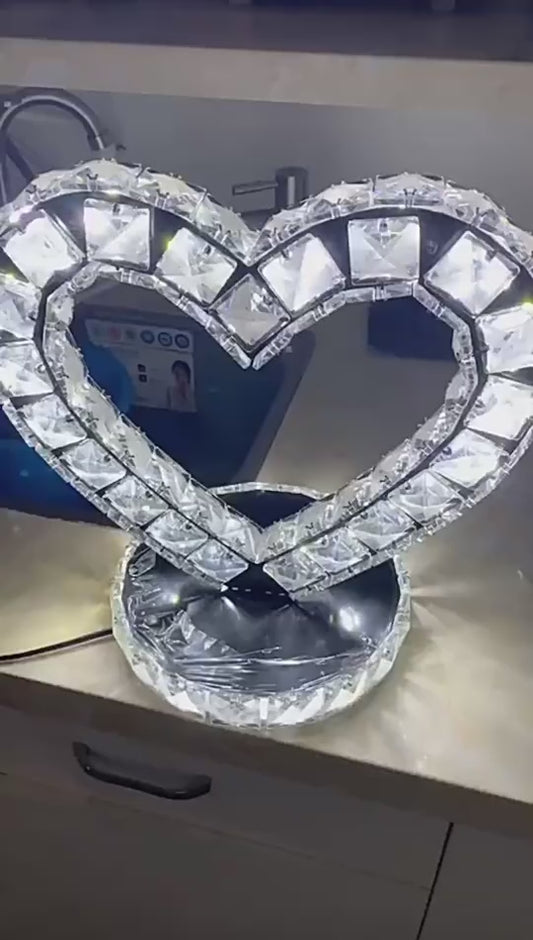 Heart Shaped Stainless Steel LED K9 Crystal Desk Lamp
